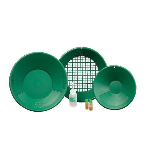 The Garrett gold panning starter kit with pans, classifier and accessories