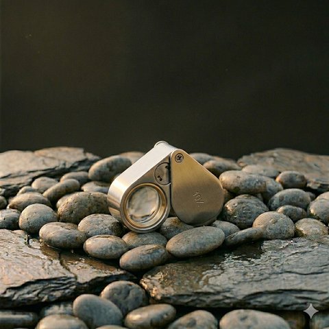 A folding jeweller's loupe magnifier