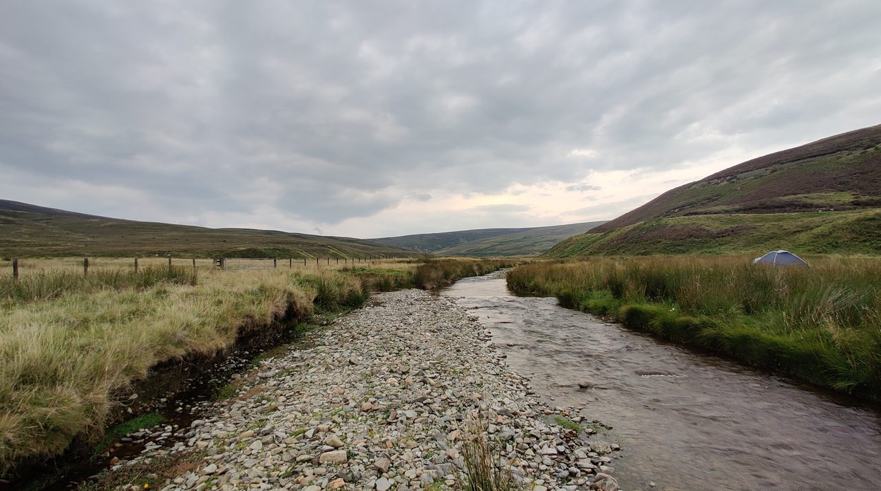 A gravel-bedded burn in the Lowther Hills near Leadhills, southern Scotland.
