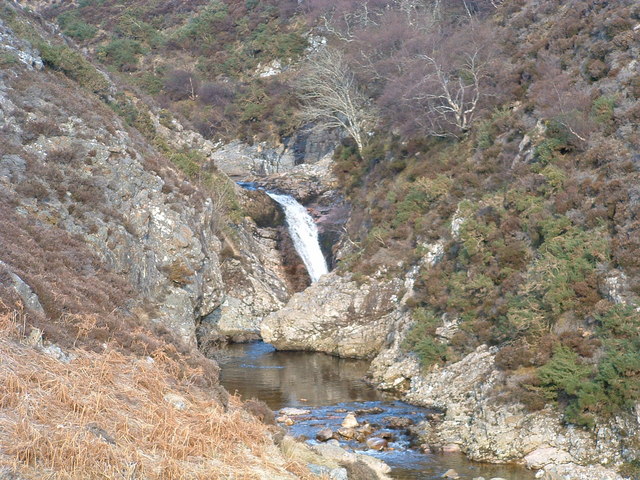 The Kildonan Burn at Baile an Or, Sutherland - the falls just upstream of the 1869 gold rush settlement