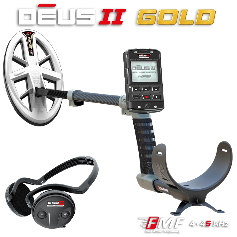 XP Deus II Gold wireless metal detector with control box and coil